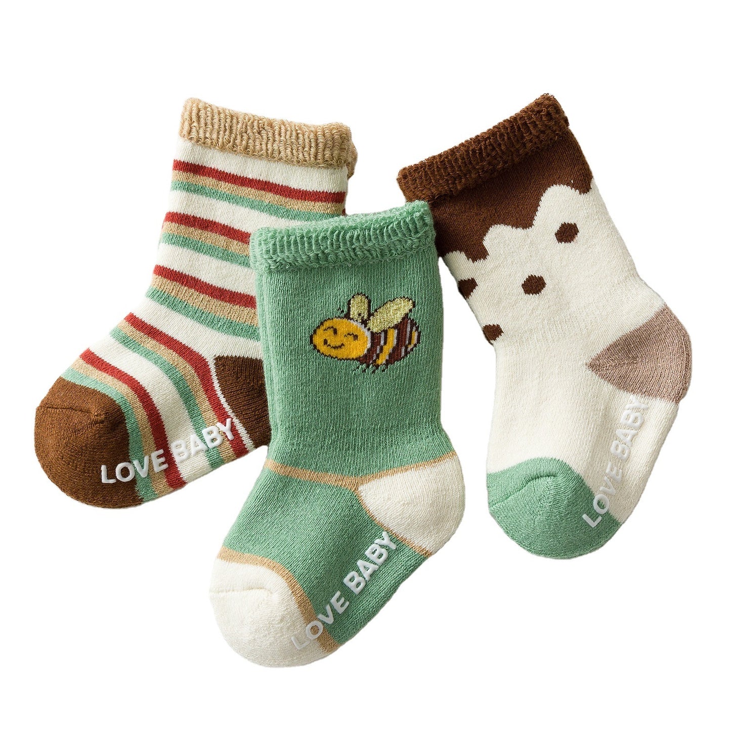 2022 autumn and winter terry plus velvet thickened thermal storage and warm mid-length cotton baby socks dotted floor socks 