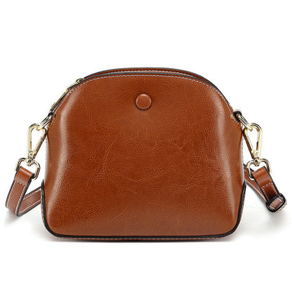 2022 Early Spring Shoulder Bag Women's Bag Oil Wax Leather Small Bag Oil Leather Shell Bag Women's Messenger Bag Women's Bag Guangzhou Wholesale 