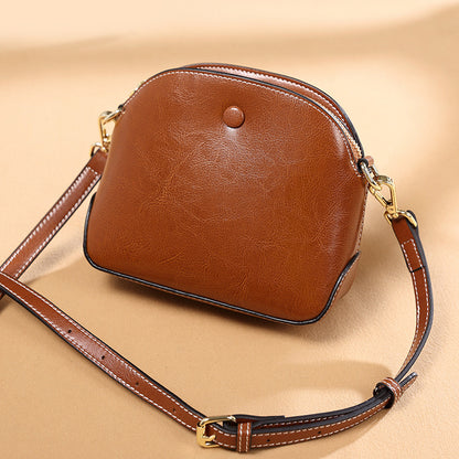 2022 Early Spring Shoulder Bag Women's Bag Oil Wax Leather Small Bag Oil Leather Shell Bag Women's Messenger Bag Women's Bag Guangzhou Wholesale 