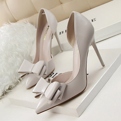 3168-2 Korean style fashionable, delicate and sweet bow high heels, stiletto heels, shallow mouth, pointed toe and side hollow shoes 