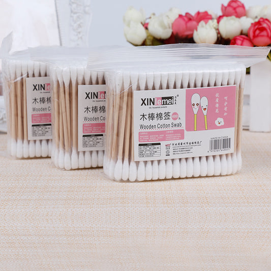 [Xinlemei] Cotton swab ထုတ်လုပ်သူ လက်ကားအလှကုန် ချည် swab တစ်ခါသုံး နှစ်ထပ်ဝါးချောင်း ချည် swab အိတ် 200