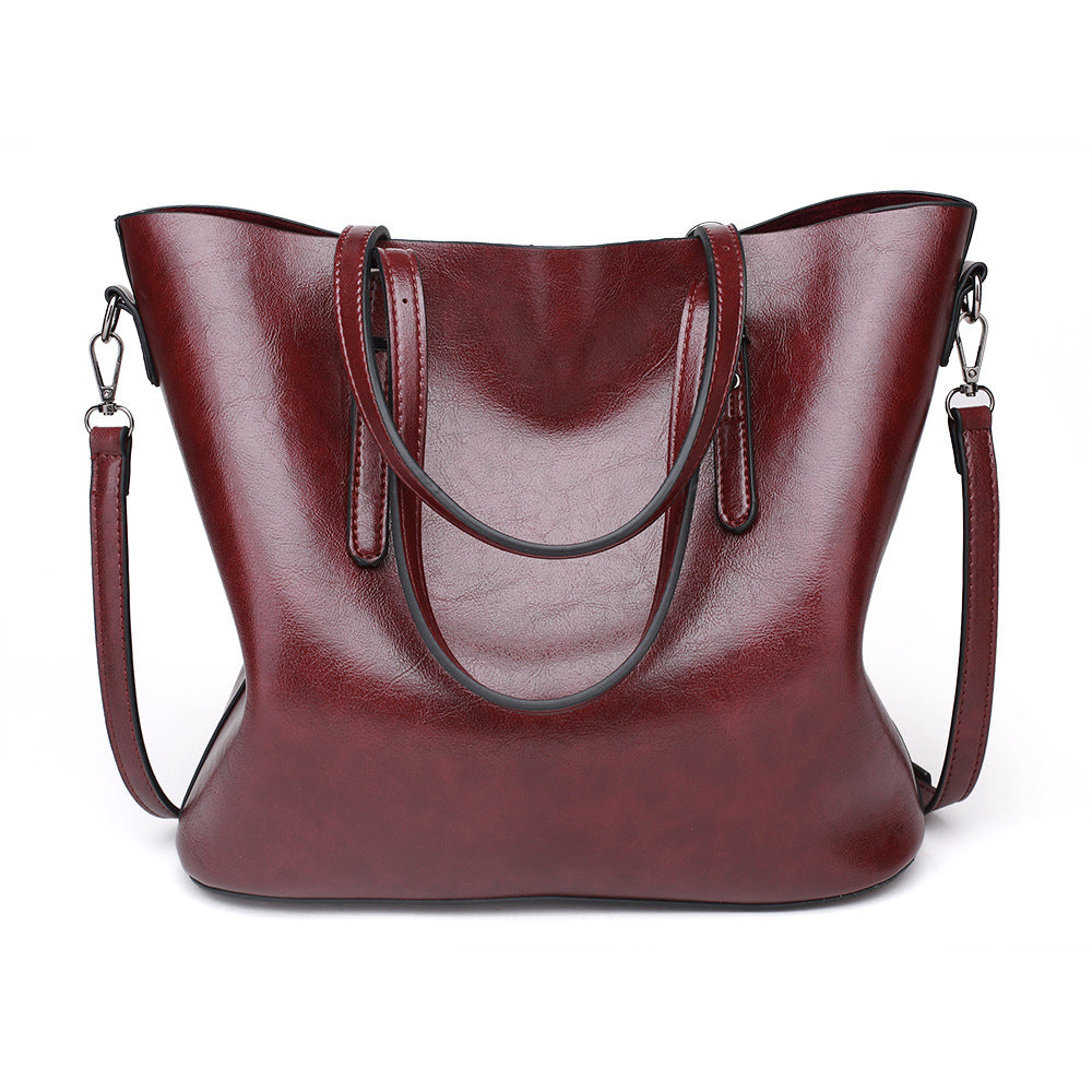 2023 European and American Fashionable Women's Bags Oil Waxed Leather Handheld Diagonal Large Capacity Tote Bag Women's Large Bag Cross-Border Wholesale 