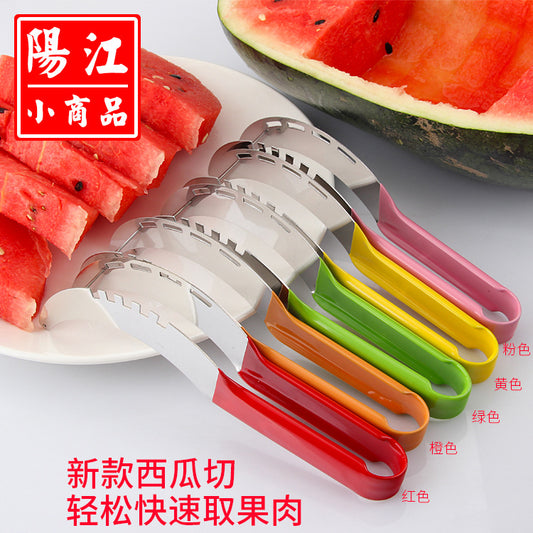 Fashionable colorful watermelon cutting non-slip plastic dipped handle watermelon slicer stainless steel fruit knife watermelon cutting tool