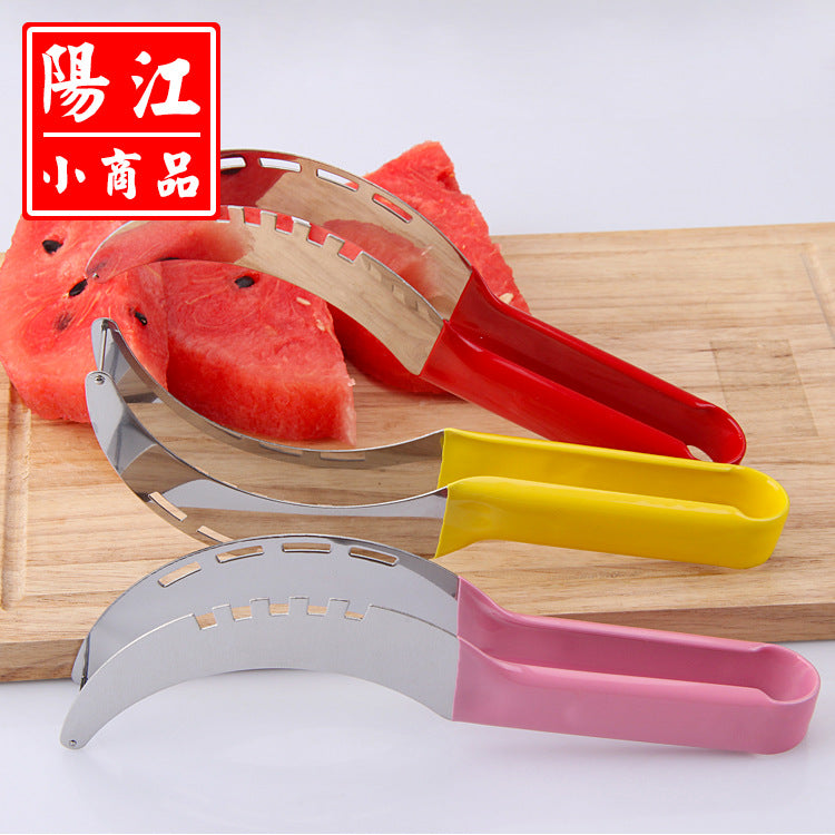 Fashionable colorful watermelon cutting non-slip plastic dipped handle watermelon slicer stainless steel fruit knife watermelon cutting tool