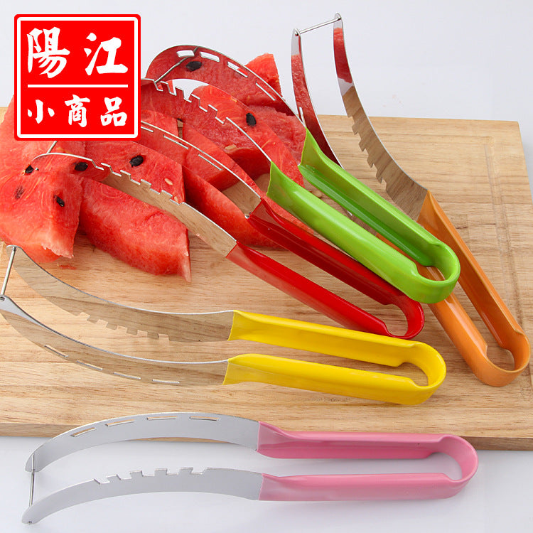 Fashionable colorful watermelon cutting non-slip plastic dipped handle watermelon slicer stainless steel fruit knife watermelon cutting tool