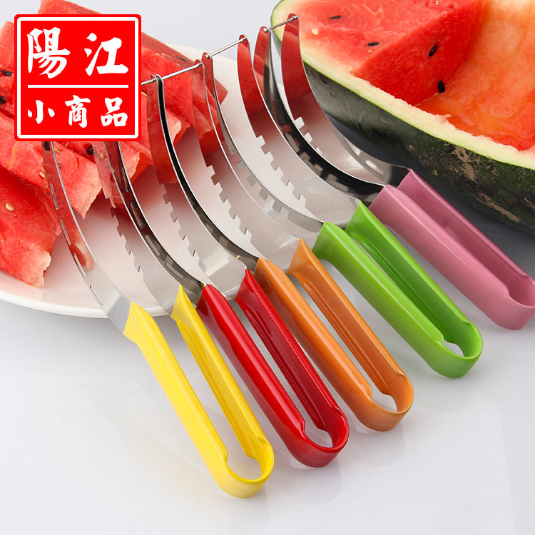 Fashionable colorful watermelon cutting non-slip plastic dipped handle watermelon slicer stainless steel fruit knife watermelon cutting tool