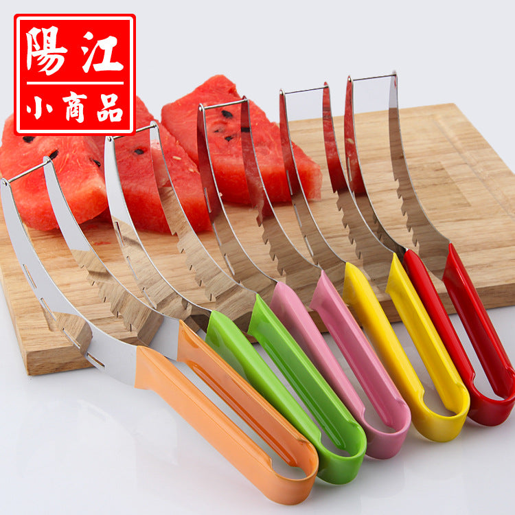 Fashionable colorful watermelon cutting non-slip plastic dipped handle watermelon slicer stainless steel fruit knife watermelon cutting tool