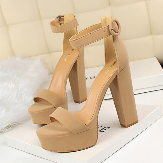 1550-1 European and American style thick heel super slim high heels sexy nightclub women's shoes waterproof platform open toe belt buckle sandals 