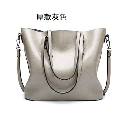 2023 European and American Fashionable Women's Bags Oil Waxed Leather Handheld Diagonal Large Capacity Tote Bag Women's Large Bag Cross-Border Wholesale 