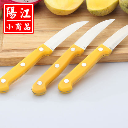 Wholesale dollar store fruit knife household yellow handle potato knife scimitar stainless steel fruit peeling knife in stock 