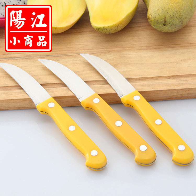 Wholesale dollar store fruit knife household yellow handle potato knife scimitar stainless steel fruit peeling knife in stock 