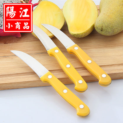 Wholesale dollar store fruit knife household yellow handle potato knife scimitar stainless steel fruit peeling knife in stock 