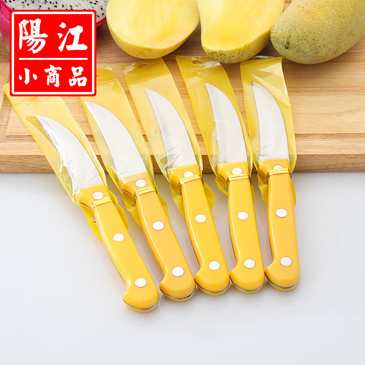 Wholesale dollar store fruit knife household yellow handle potato knife scimitar stainless steel fruit peeling knife in stock 