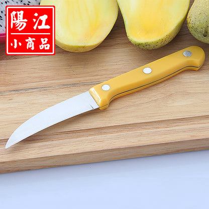 Wholesale dollar store fruit knife household yellow handle potato knife scimitar stainless steel fruit peeling knife in stock 