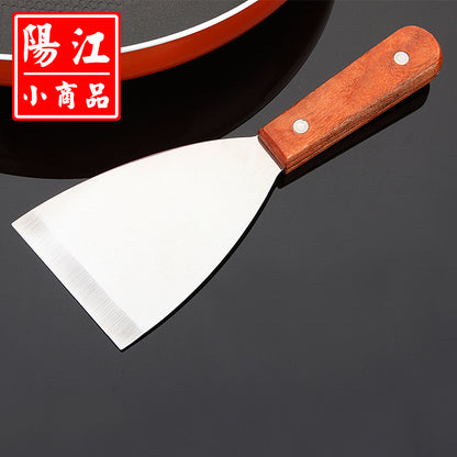 Spot wooden handle Teppanyaki frying spatula chef's special steak spatula small oblique mouth pancake spatula stainless steel Pisa spatula 