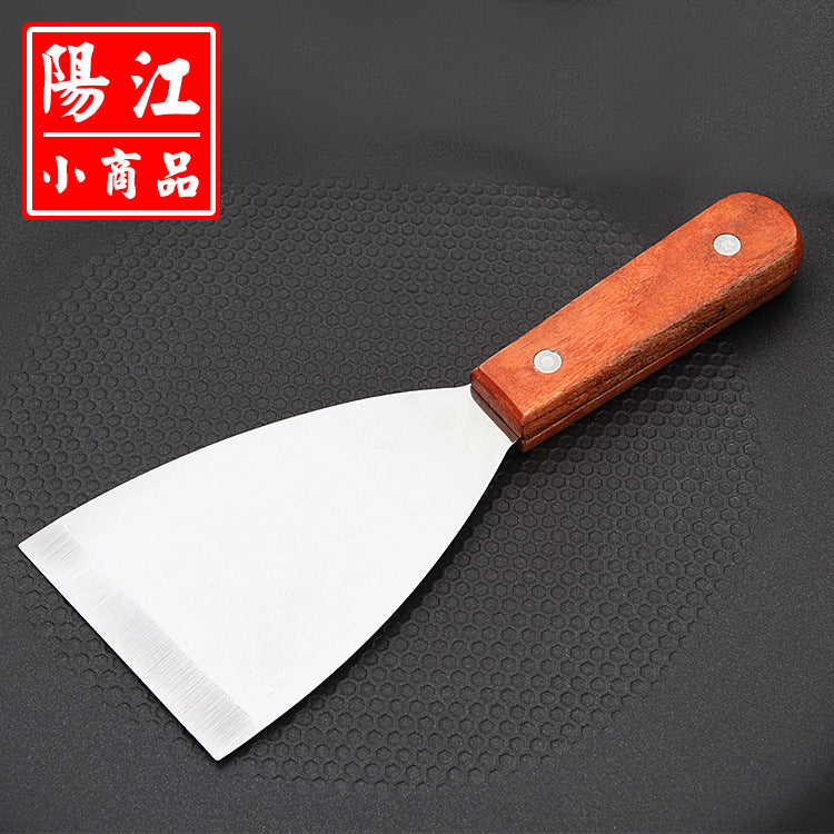 Spot wooden handle Teppanyaki frying spatula chef's special steak spatula small oblique mouth pancake spatula stainless steel Pisa spatula 