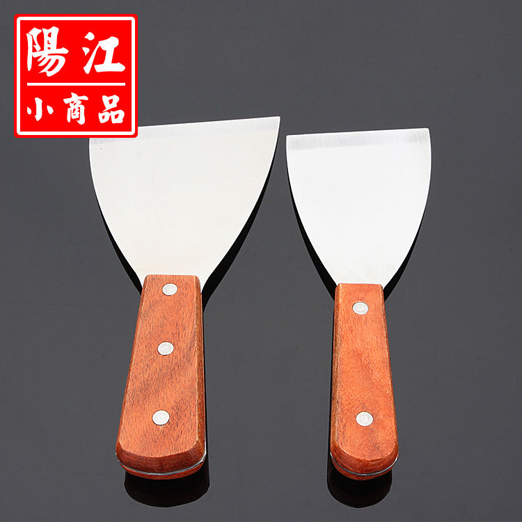 Spot wooden handle Teppanyaki frying spatula chef's special steak spatula small oblique mouth pancake spatula stainless steel Pisa spatula 