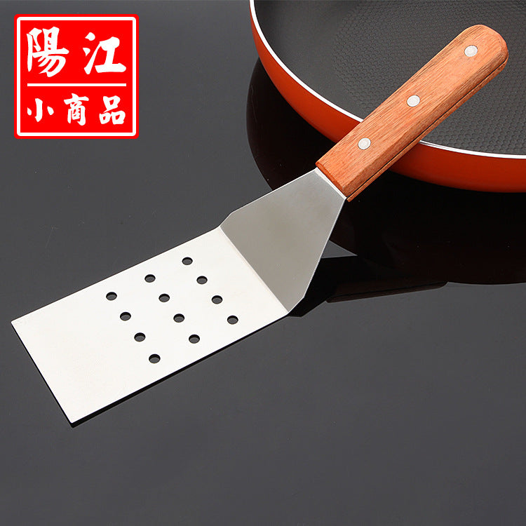 Wooden handle stainless steel cooking spatula hotel supplies steak cooking spatula baking tools pancake spatula in stock 