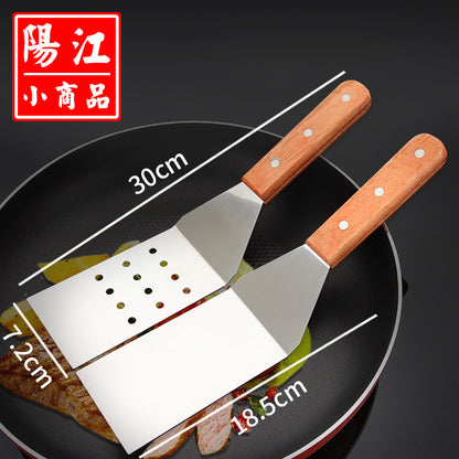 Wooden handle stainless steel cooking spatula hotel supplies steak cooking spatula baking tools pancake spatula in stock 