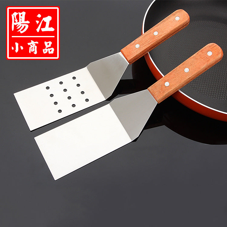 Wooden handle stainless steel cooking spatula hotel supplies steak cooking spatula baking tools pancake spatula in stock 