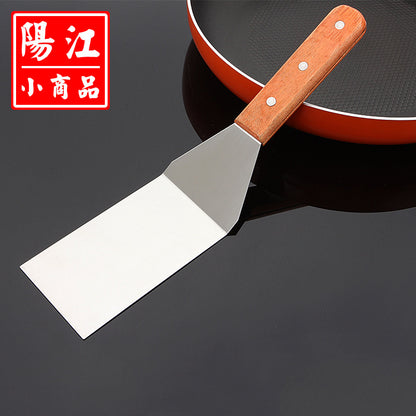 Wooden handle stainless steel cooking spatula hotel supplies steak cooking spatula baking tools pancake spatula in stock 