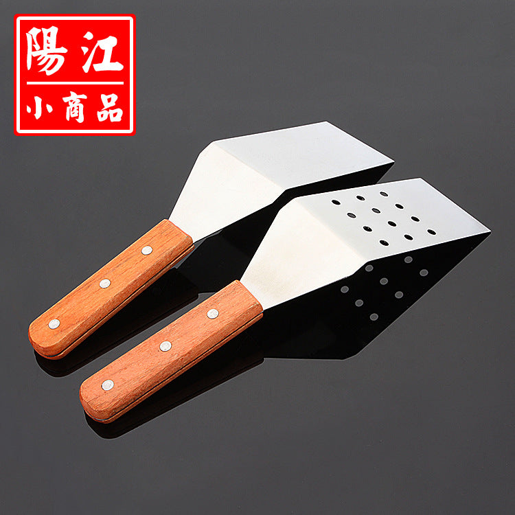 Wooden handle stainless steel cooking spatula hotel supplies steak cooking spatula baking tools pancake spatula in stock 