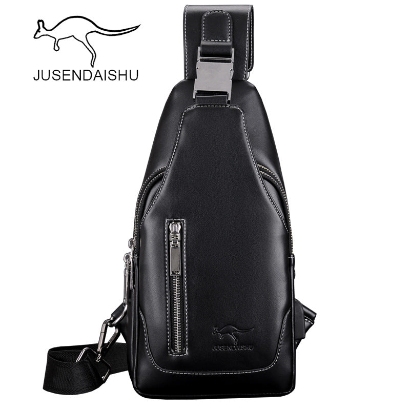 Jusen Kangaroo Men's Casual Shoulder Korean Style Men's Bag ရင်ဘတ် Crossbody Bag ခေတ်မှီသော ကျောပိုးအိတ် Leather Chest Bag အားကစား ကျောပိုးအိတ်