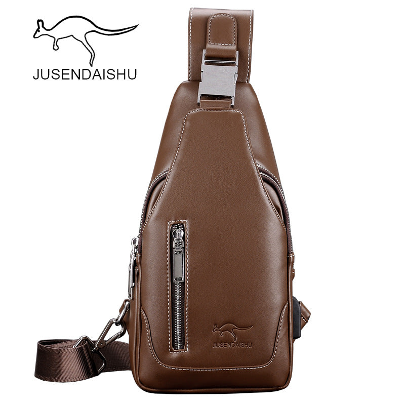 Jusen Kangaroo Men's Casual Shoulder Korean Style Men's Bag ရင်ဘတ် Crossbody Bag ခေတ်မှီသော ကျောပိုးအိတ် Leather Chest Bag အားကစား ကျောပိုးအိတ်