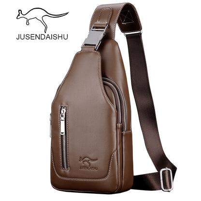 Jusen Kangaroo Men's Casual Shoulder Korean Style Men's Bag ရင်ဘတ် Crossbody Bag ခေတ်မှီသော ကျောပိုးအိတ် Leather Chest Bag အားကစား ကျောပိုးအိတ်