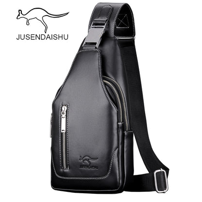 Jusen Kangaroo Men's Casual Shoulder Korean Style Men's Bag ရင်ဘတ် Crossbody Bag ခေတ်မှီသော ကျောပိုးအိတ် Leather Chest Bag အားကစား ကျောပိုးအိတ်