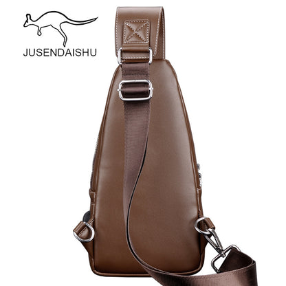 Jusen Kangaroo Men's Casual Shoulder Korean Style Men's Bag ရင်ဘတ် Crossbody Bag ခေတ်မှီသော ကျောပိုးအိတ် Leather Chest Bag အားကစား ကျောပိုးအိတ်