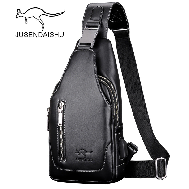 Jusen Kangaroo Men's Casual Shoulder Korean Style Men's Bag ရင်ဘတ် Crossbody Bag ခေတ်မှီသော ကျောပိုးအိတ် Leather Chest Bag အားကစား ကျောပိုးအိတ်