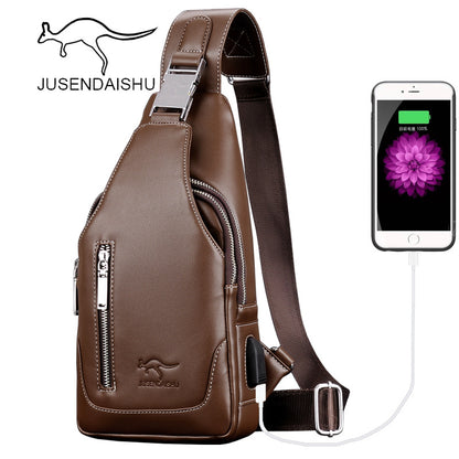 Jusen Kangaroo Men's Casual Shoulder Korean Style Men's Bag ရင်ဘတ် Crossbody Bag ခေတ်မှီသော ကျောပိုးအိတ် Leather Chest Bag အားကစား ကျောပိုးအိတ်