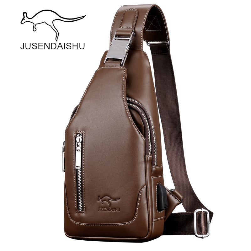 Jusen Kangaroo Men's Casual Shoulder Korean Style Men's Bag ရင်ဘတ် Crossbody Bag ခေတ်မှီသော ကျောပိုးအိတ် Leather Chest Bag အားကစား ကျောပိုးအိတ်