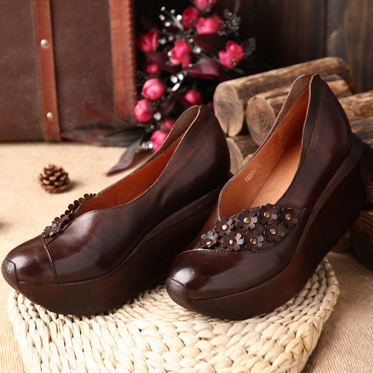 Manufacturers 2019 spring and summer new women's shoes muffin thick bottom original handmade genuine leather women's shoes factory direct sales 