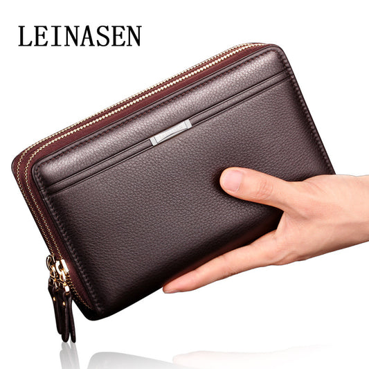 Foreign trade men's bag multi-card men's clutch bag double zipper long wallet business clutch bag men's clip bag handbag 