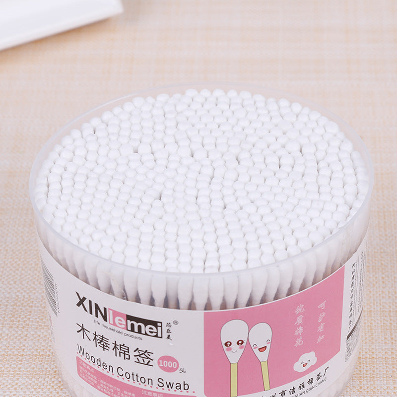 E[Xinlemei] Free shipping 500 pieces/box of cotton swabs manufacturer disposable wooden stick cotton swabs round boxed cosmetic cotton swabs 