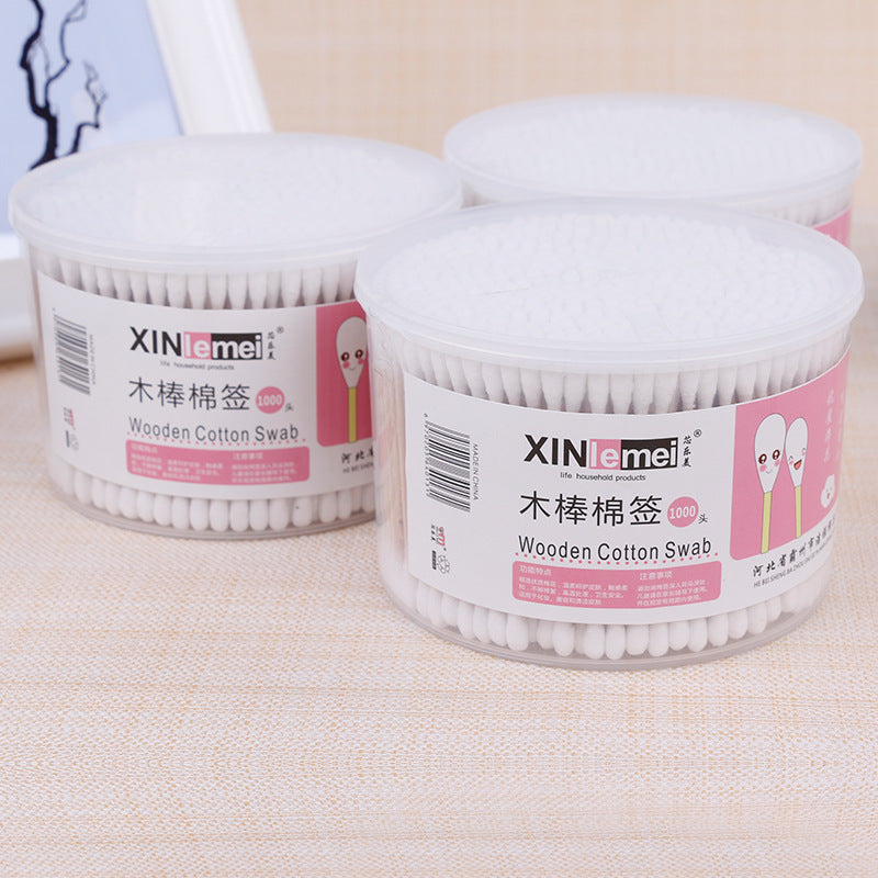 E[Xinlemei] Free shipping 500 pieces/box of cotton swabs manufacturer disposable wooden stick cotton swabs round boxed cosmetic cotton swabs 