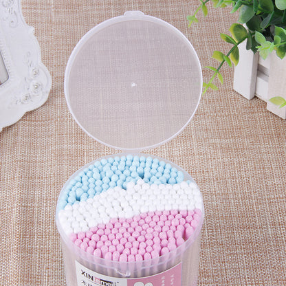 [Xinlemei] Colored cotton three-color round box, 300 colorful bamboo sticks and cotton swabs, disposable makeup cleaning cotton swabs 