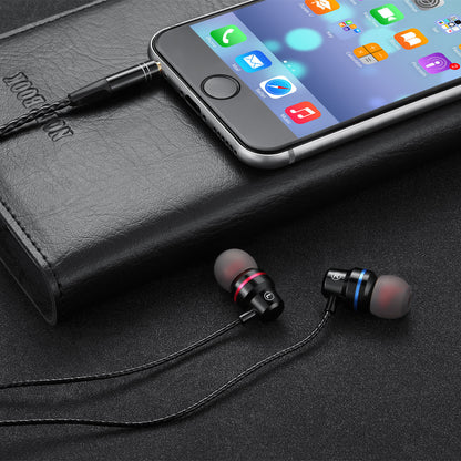 【WJHH】Factory Direct Selling Low-price Metal Bass Headphones Mobile Phone In-Ear Headset Wire Control Belt Wheat 