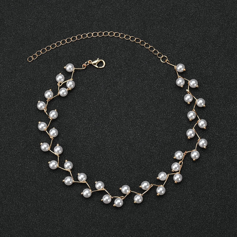 X650 Korean style temperament pearl clavicle chain choker simple all-match fold line full of pearl neck strap necklace for women 