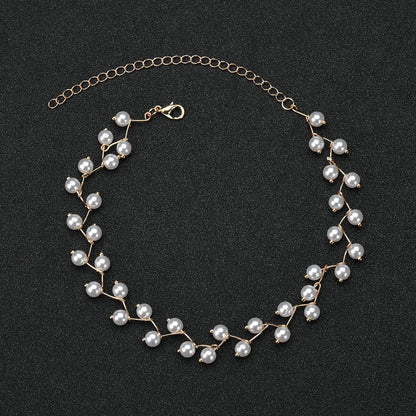 X650 Korean style temperament pearl clavicle chain choker simple all-match fold line full of pearl neck strap necklace for women 