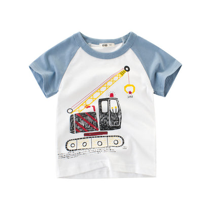 Korean version of children's clothing summer new children's clothing cartoon car baby summer boys short-sleeved T-shirt kids wear 