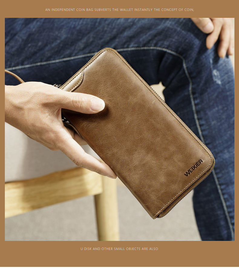 Leather Retro Summer Handbag Men's Business Casual Single Zipper Men's Clutch Bag Envelope Bag Men's Clutch Bag