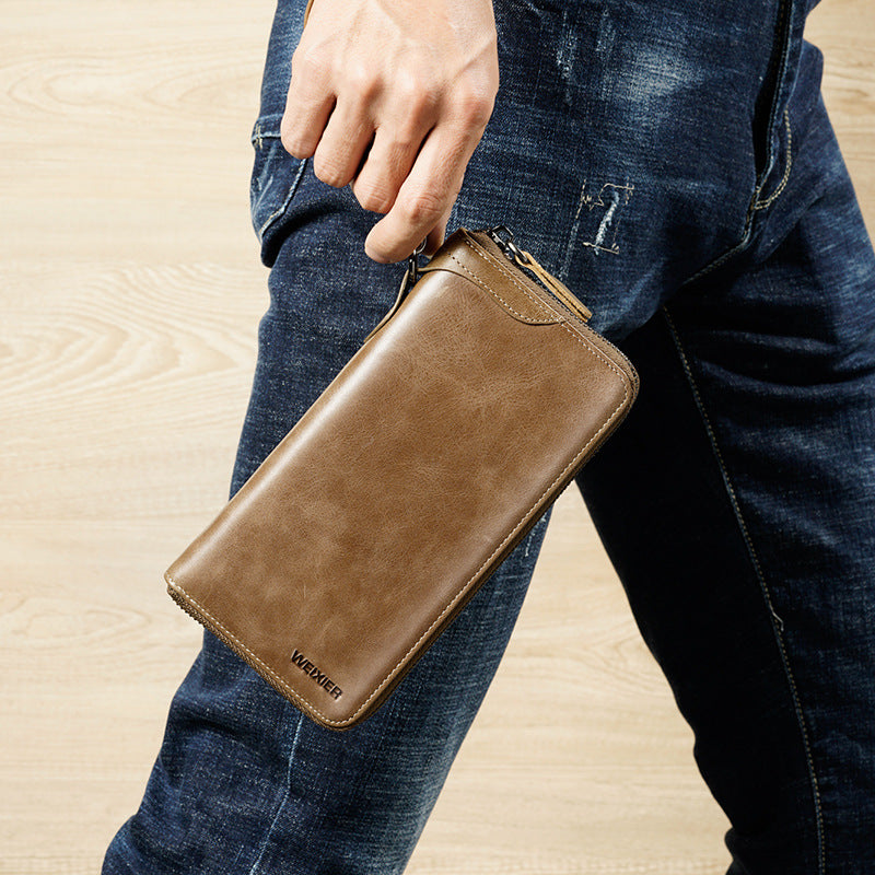 Leather Retro Summer Handbag Men's Business Casual Single Zipper Men's Clutch Bag Envelope Bag Men's Clutch Bag