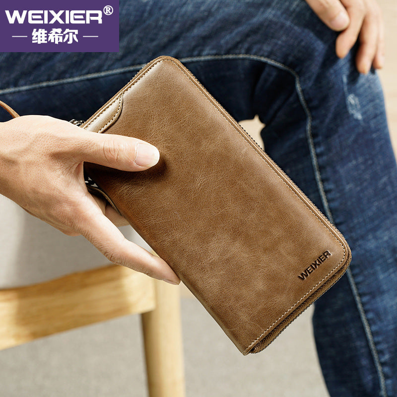 Leather Retro Summer Handbag Men's Business Casual Single Zipper Men's Clutch Bag Envelope Bag Men's Clutch Bag