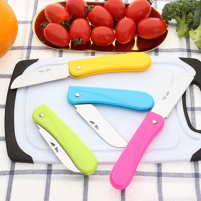 Binary store candy color PP plastic handle folding fruit knife portable sharp stainless steel folding knife paring knife 