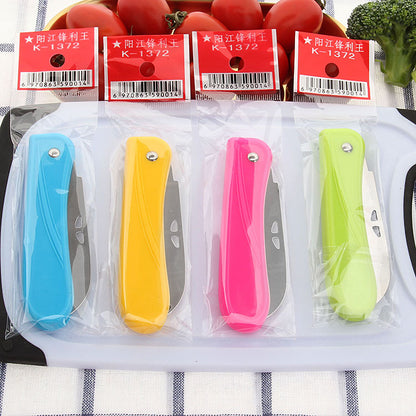 Binary store candy color PP plastic handle folding fruit knife portable sharp stainless steel folding knife paring knife 