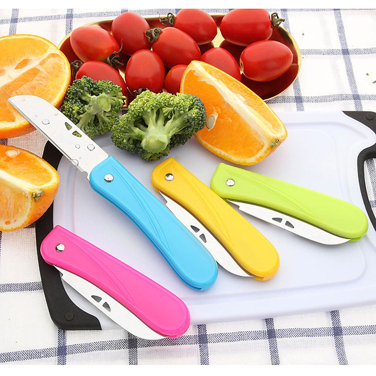 Binary store candy color PP plastic handle folding fruit knife portable sharp stainless steel folding knife paring knife 