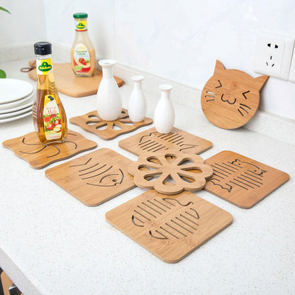 Wooden cartoon insulation mat, dining table mat, non-slip pot mat, creative cute mat, tea coaster, bowl mat, coaster 